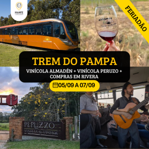 TREM DO PAMPA COM VINÍCOLA ALMADÉN + VINÍCOLA PERUZO + COMPRAS EM RIVERA.
